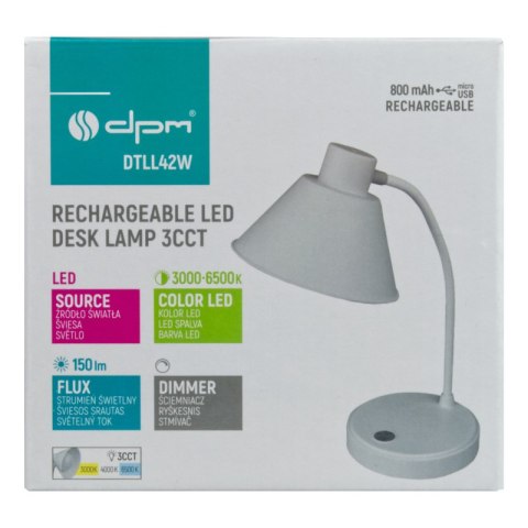 Lampka biurkowa LED, ładowalna, 150 lm, 3000/4000/6400 K, biała