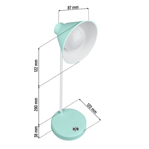 Lampka biurkowa LED, ładowalna, 150 lm, 3000/4000/6400 K, miętowa