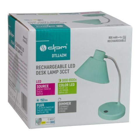 Lampka biurkowa LED, ładowalna, 150 lm, 3000/4000/6400 K, miętowa