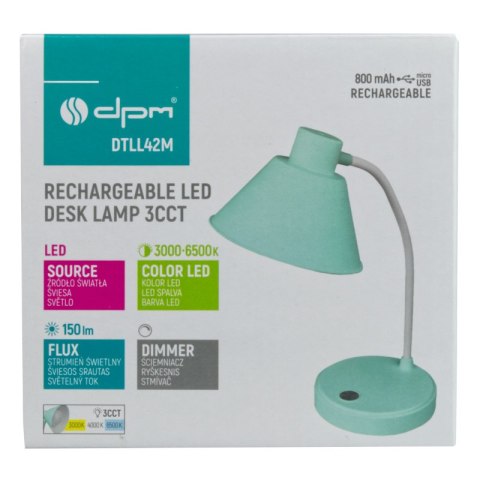 Lampka biurkowa LED, ładowalna, 150 lm, 3000/4000/6400 K, miętowa