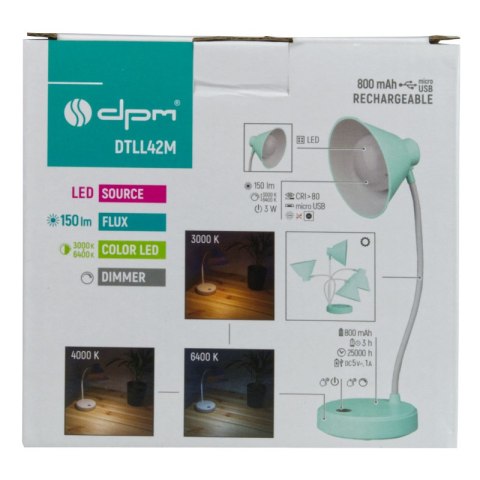 Lampka biurkowa LED, ładowalna, 150 lm, 3000/4000/6400 K, miętowa