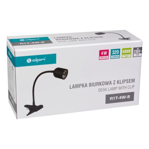 Lampka biurkowa LED z klipsem, 4 W, 320 lm, 4000 K, czarna DPM
