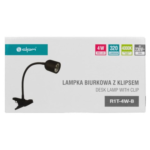 Lampka biurkowa LED z klipsem, 4 W, 320 lm, 4000 K, czarna DPM