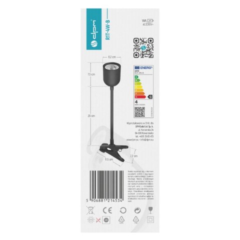 Lampka biurkowa LED z klipsem, 4 W, 320 lm, 4000 K, czarna DPM