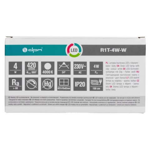 Lampka biurkowa LED z klipsem, 4 W, 420 lm, 4000 K, biała DPM