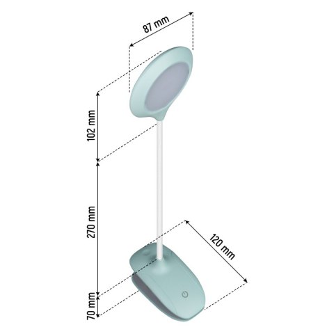 Lampka biurkowa LED z klipsem, ładowalna, 150 lm, 3000/4000/6400 K, miętowa