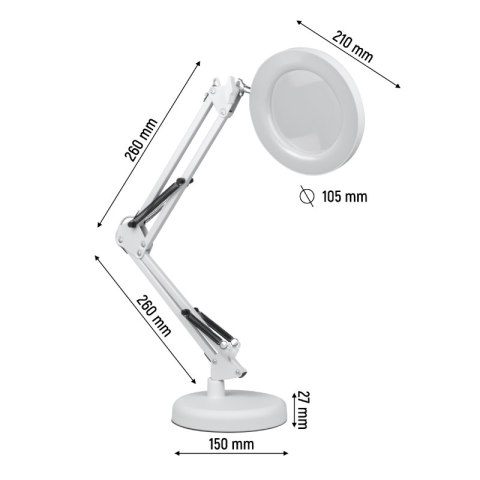 Lampka biurkowa LED z lupą, USB, 8 W, 450 lm, 3000-6000 K, biała