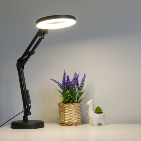 Lampka biurkowa LED z lupą, USB, 8 W, 450 lm, 3000-6000 K, czarna