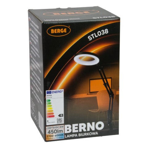 Lampka biurkowa LED z lupą, USB, 8 W, 450 lm, 3000-6000 K, czarna