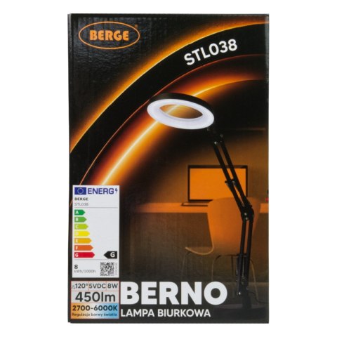 Lampka biurkowa LED z lupą, USB, 8 W, 450 lm, 3000-6000 K, czarna