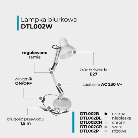 Lampka biurkowa składana, E27, biała