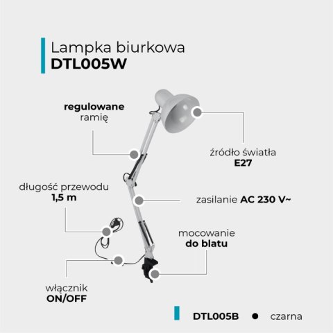 Lampka biurkowa składana E27, biała
