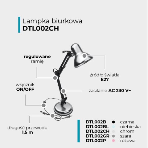 Lampka biurkowa składana E27, chrom