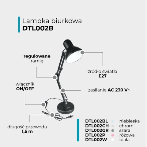 Lampka biurkowa składana, E27, czarna DPM
