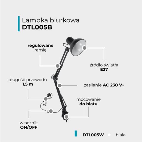 Lampka biurkowa składana E27, czarna