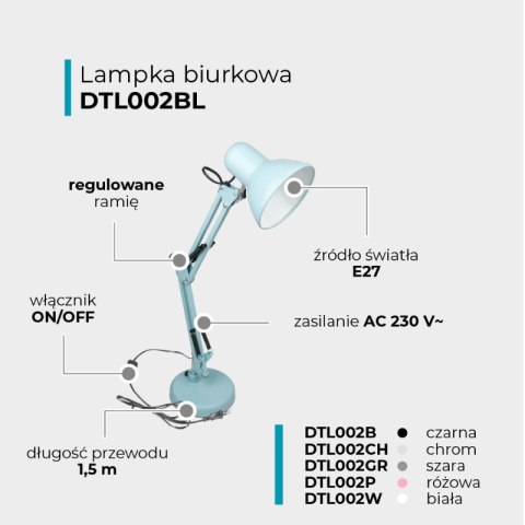 Lampka biurkowa składana E27, niebieska