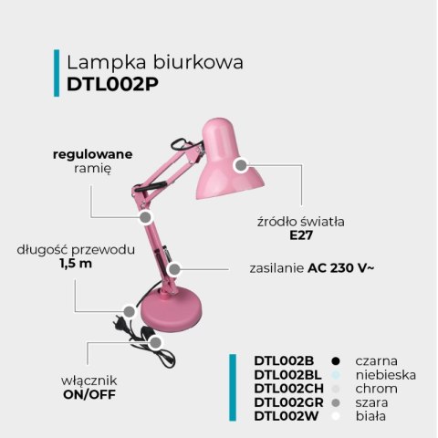 Lampka biurkowa składana E27, różowa