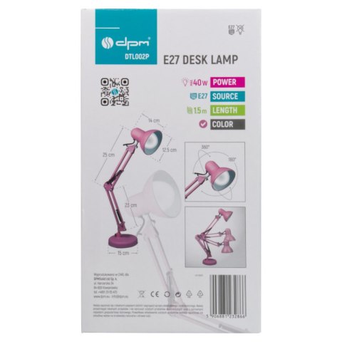 Lampka biurkowa składana E27, różowa