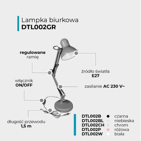 Lampka biurkowa składana E27, szara