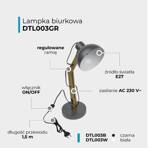 Lampka biurkowa składana E27, szara