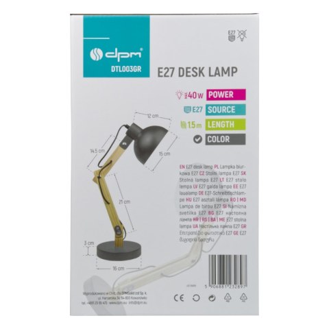 Lampka biurkowa składana E27, szara