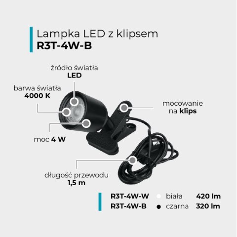 Lampka dekoracyjna LED z klipsem, 4 W, 350 lm, 4000 K, czarna DPM