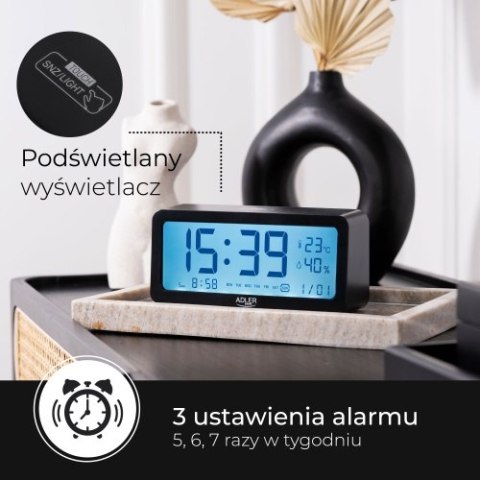 Adler Budzik na baterie - Czarny