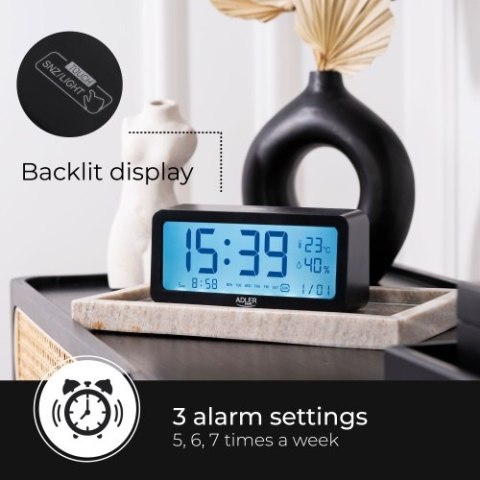 Adler Budzik na baterie - Czarny