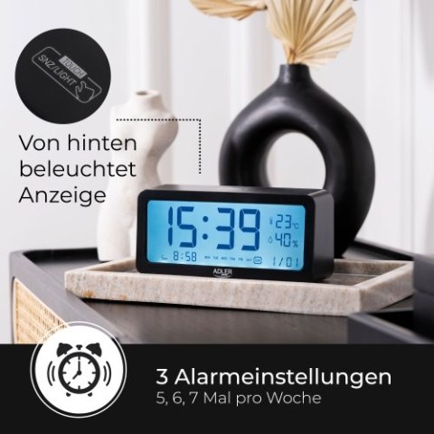 Adler Budzik na baterie - Czarny