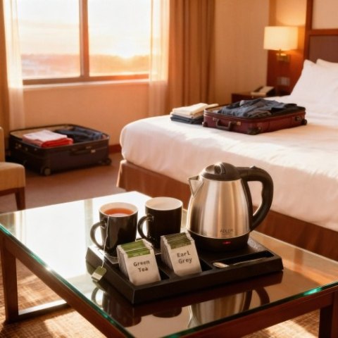 Adler Czajnik hotelowy ze stali nierdzewnej 1,2 l | Taca powitalna z kubkami i przegródkami