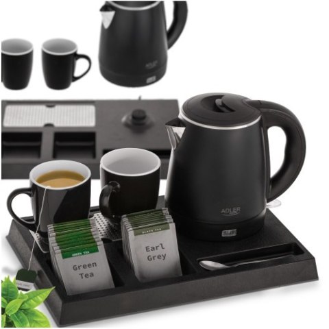 Adler Czajnik hotelowy ze stali nierdzewnej o pojemności 1,0 l | Tacka powitalna z kubkami i przegródkami