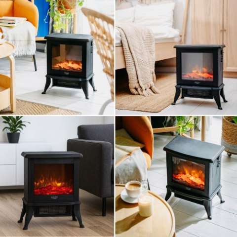 Adler Kominek elektryczny | 2 poziomy grzania: 1000W / 1800W | Efekt 3D płomienia | Termostat