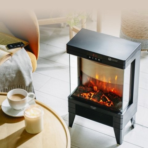 Adler Kominek elektryczny LED z pilotem | 3D efekt płomienia | 2 moce grzania 1000W/2000W | Termostat