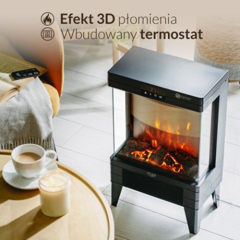 Adler Kominek elektryczny LED z pilotem | 3D efekt płomienia | 2 moce grzania 1000W/2000W | Termostat