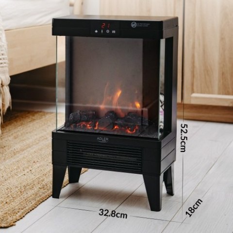Adler Kominek elektryczny LED z pilotem | 3D efekt płomienia | 2 moce grzania 1000W/2000W | Termostat