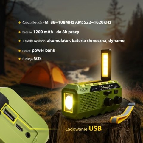 Adler Radio solarne z korbką ręczną