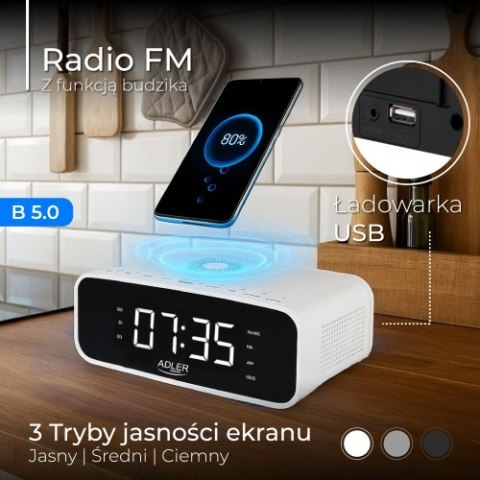 Adler Radiobudzik z bezprzewodową ładowarką i FM