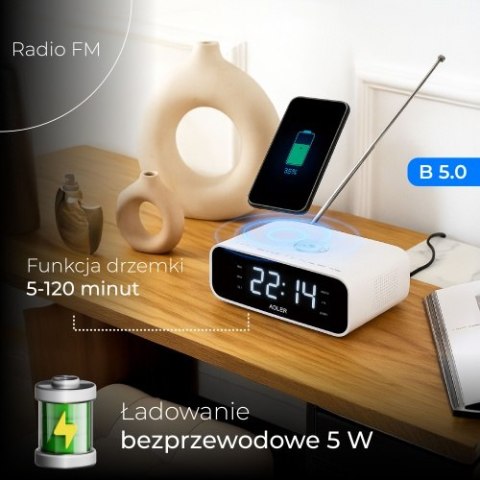Adler Radiobudzik z bezprzewodową ładowarką i FM