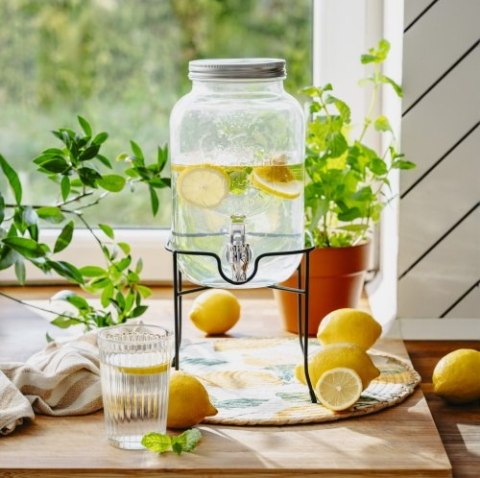 Adler Słój do napojów z kranikiem 4L ze stojakiem | Szklany dyspenser z zapasowym kranikiem