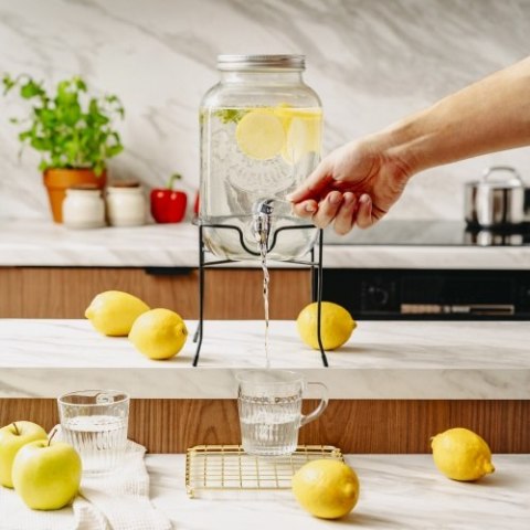 Adler Słój do napojów z kranikiem 4L ze stojakiem | Szklany dyspenser z zapasowym kranikiem