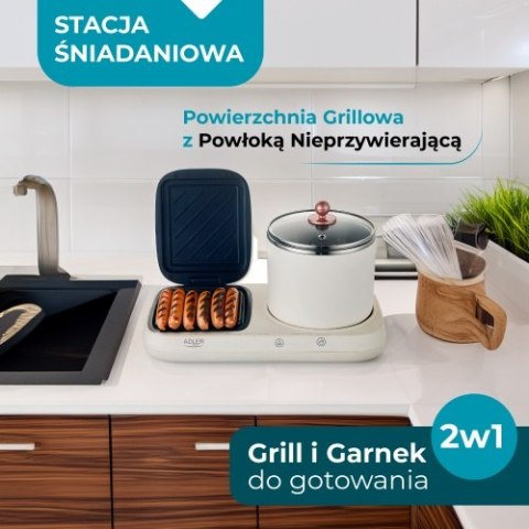Adler Stacja śniadaniowa 2 w 1 - Grill i Garnek do gotowania