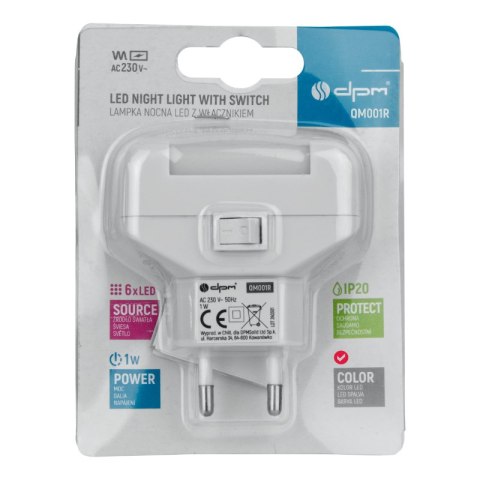Lampka nocna LED z wyłącznikiem, światło czerwone DPM