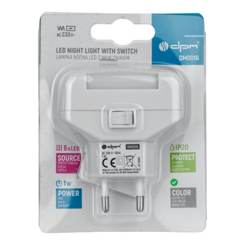 Lampka nocna LED z wyłącznikiem, światło zielone DPM