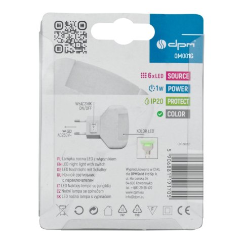 Lampka nocna LED z wyłącznikiem, światło zielone DPM