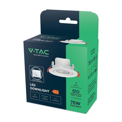 Oczko LED V-TAC 7W białe downlight 3w1 VT-2707CCT 3000K-4000K-6500K 510lm
