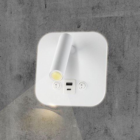 Oprawa LED V-TAC 8W CREE kinkiet biały USB+USB C włącznik VT-80068-W 3000K 830lm