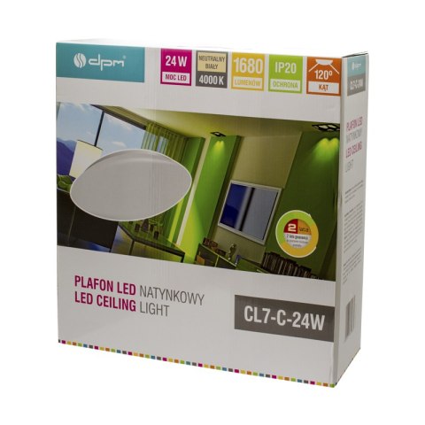 Plafon natynkowy, IP44, 24 W, 1680 lm, 4000 K, okrągły, biały DPM