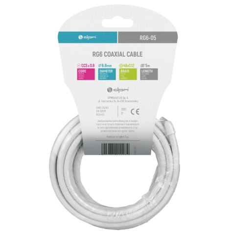 Kabel koncentryczny RG6 1 mm CCS, 5 m DPM