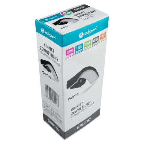 Kinkiet LED zewnętrzny z czujnikiem ruchu, 12 W, 1100 lm, 4000 K, IP65, PONTE PONTE