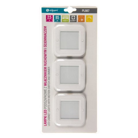 Lampki LED podszafkowe z czujnikiem ruchowym, kwadratowe DPM